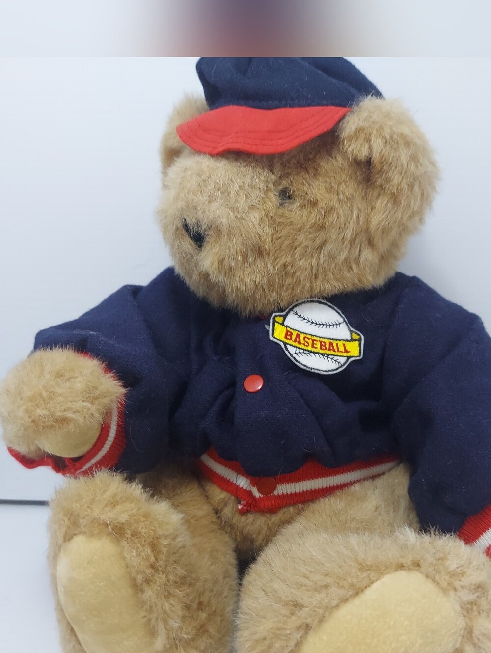 Vermont Teddy Bear Brown Plush Baseball Bear in Navy & Red Jacket & Hat 1994 USA
